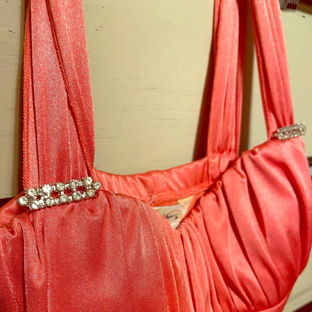 Peachy orange formal party prom dress